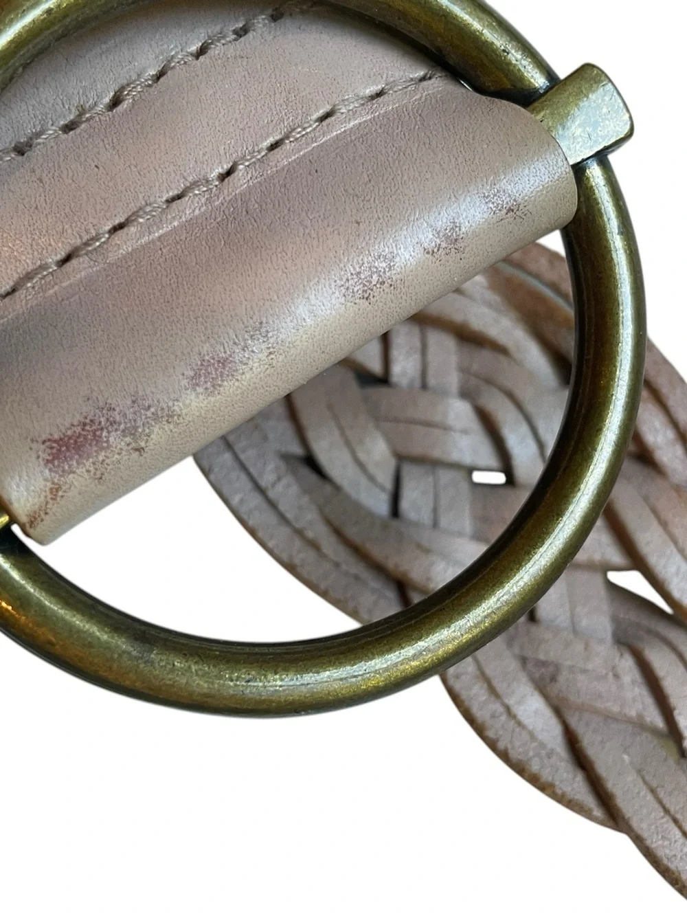 Talbots Taupe Wide Braided Leather Belt Womens S Brass Buckle 2.25